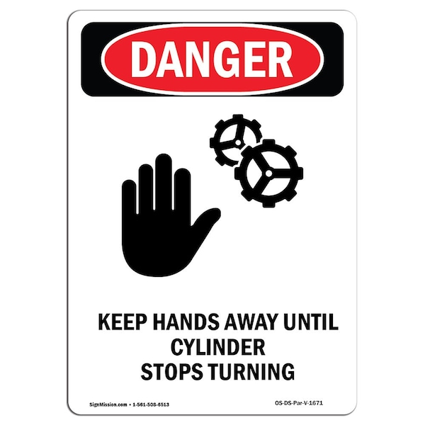 OSHA Danger Sign, Keep Hands Away Until, 14in X 10in Aluminum, 10" W, 14" L, Portrait